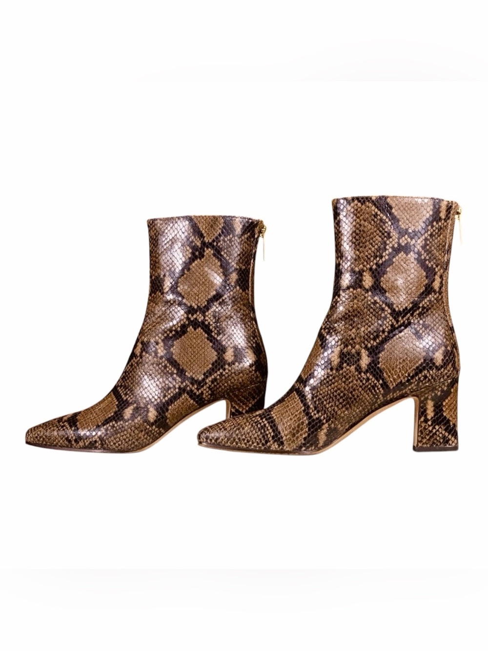 Veronica Beard Italian Faux Snake Square Toe Back Zip Ankle Boots - Brown